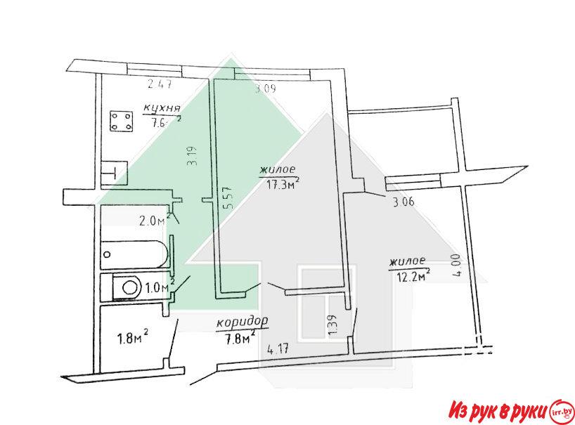 2-комн. квартира, Гродненская ул, 2/9, площадь: общая 51.6 кв.м., жила