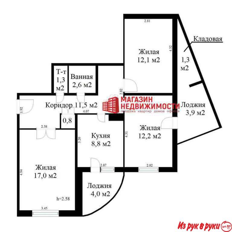 В продаже трехкомнатная квартира в жилом доме на ул. Кабяка, 12/4, мик