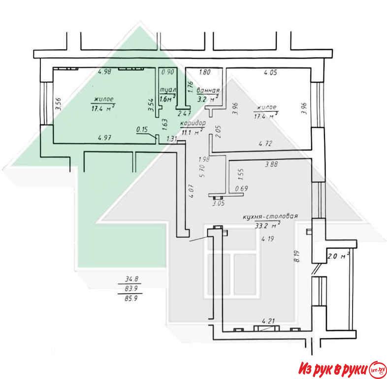 3-комн. квартира, Ясеневая ул, 4/4, площадь: общая 85.9 кв.м., жилая 3