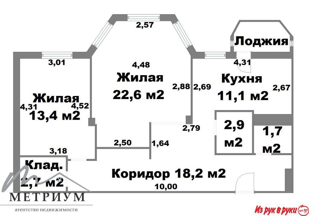 Большая 2- х. комнатная квартира на ул. Колесникова 36