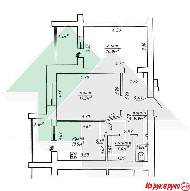 2-комн. квартира, Рокоссовского ул, 7/9, площадь: общая 64.8 кв.м., жи