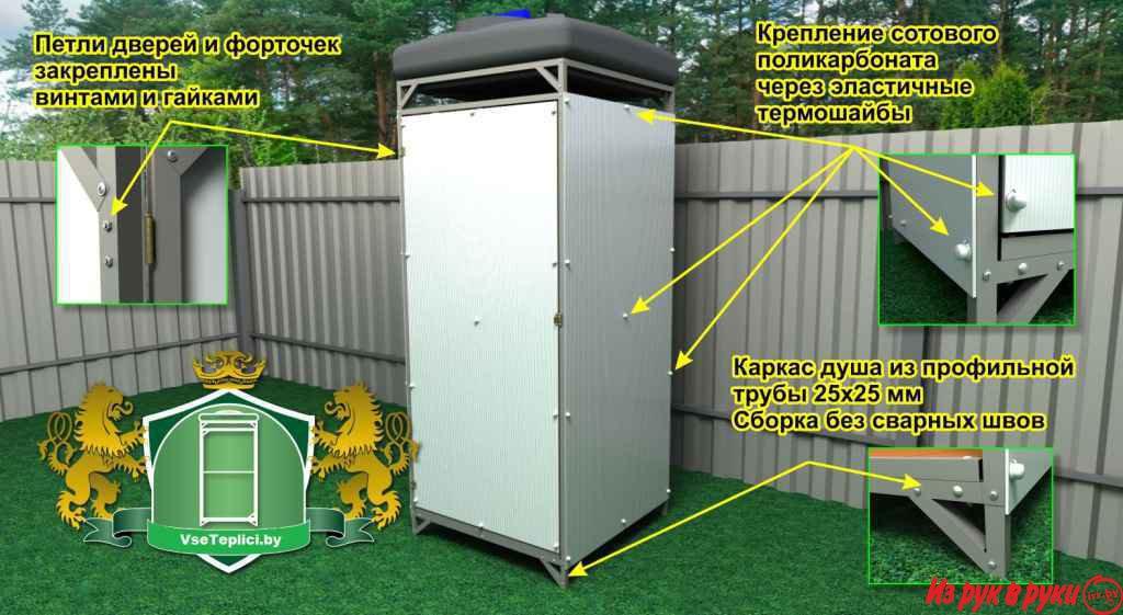 Летний душ 1х1 1,2х1 с раздевалкой, 1х2 с тамбуром. Бак от 55 литров д