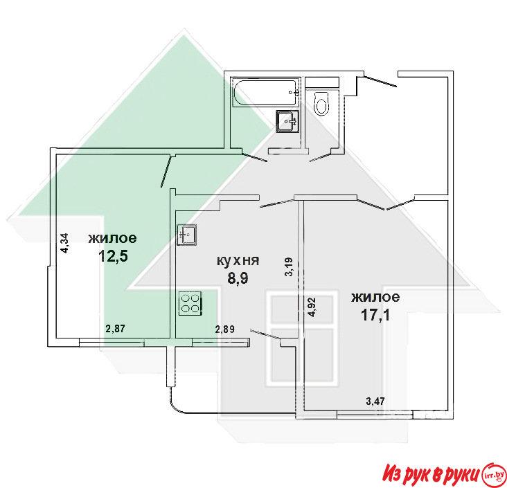 2-комн. квартира, Луцкая ул, 8/9, площадь: общая 55.4 кв.м., жилая 29.