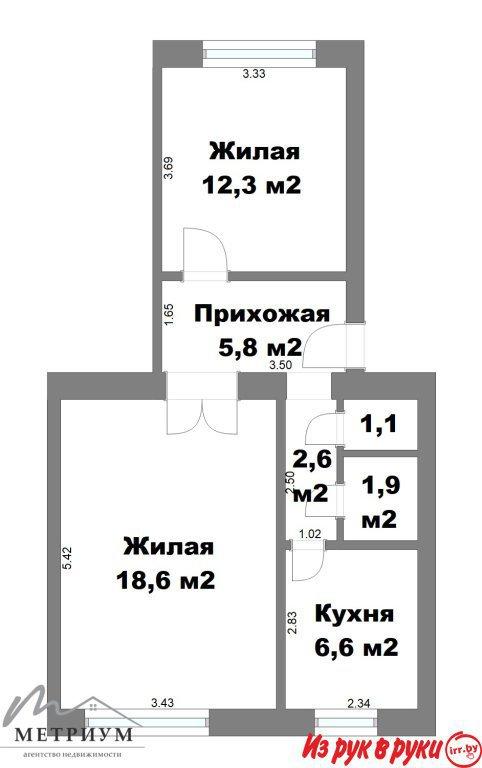 2-комнатная квартира, ул. Кольцевая, д. 7 (аг. Ждановичи