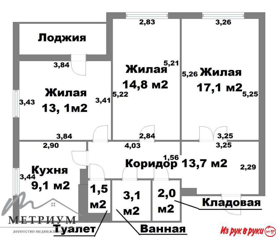 3-комнатная квартира в Первомайском районе г. Минска. Площадь по СНБ 7