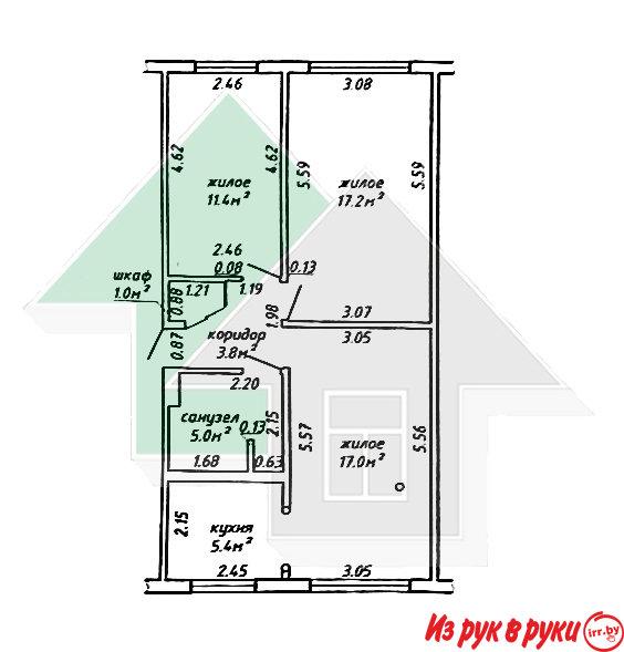 3-комн. квартира, Купалы Янки ул, 1/5, площадь: общая 60.8 кв.м., жила