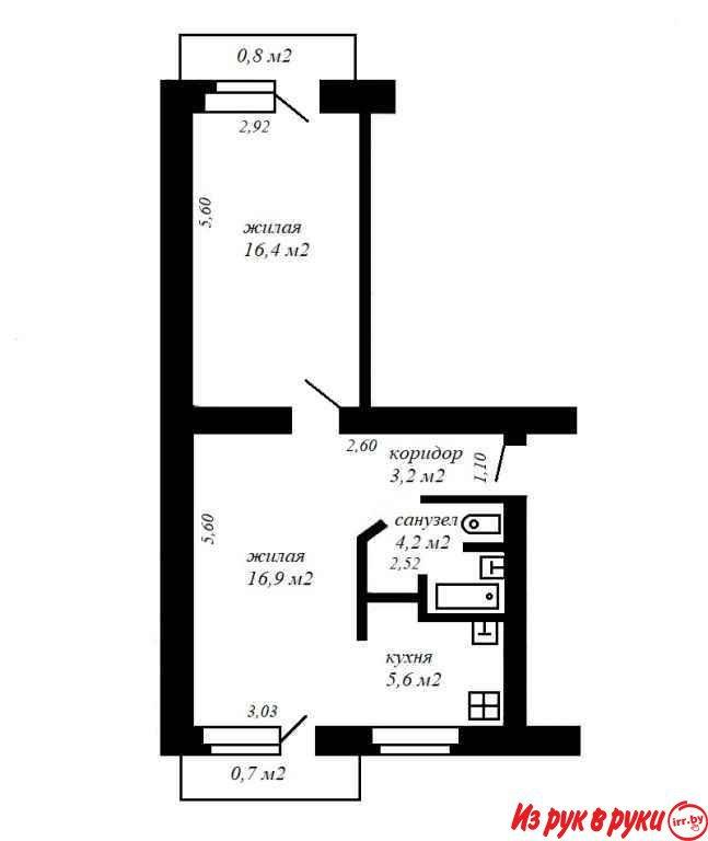 2-комн. квартира, г. Фаниполь, 3/3, площадь: общая 46,3 кв.м., жилая 3