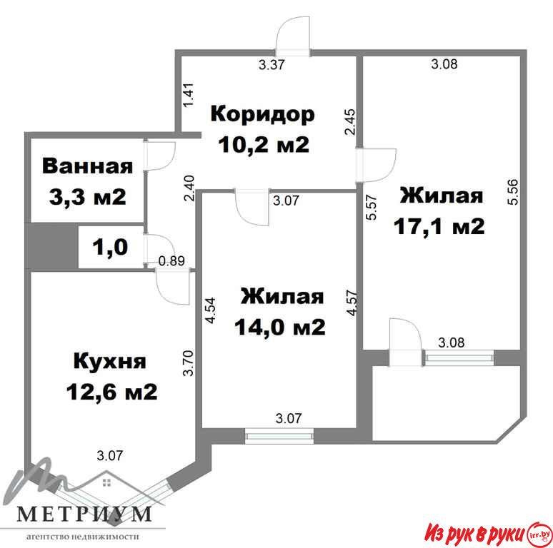 Просторная 2-комнатная кварта в доме 2005 года постройки общей площадь