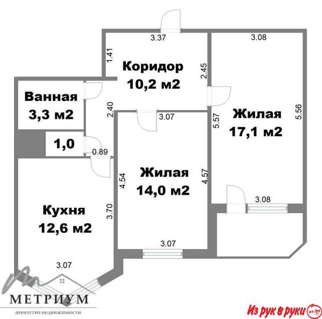 Просторная 2-комнатная кварта в доме 2005 года постройки общей площадь