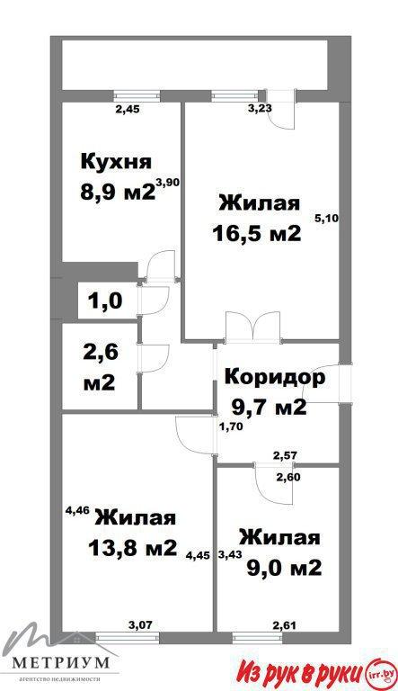 Общая площадь 61, 5 кв.м. (по СНБ 64, 6 кв.м.) / жилая 39, 3 кв.м. / к