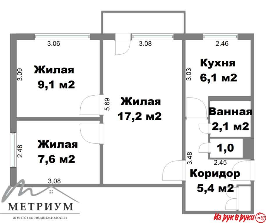 3-комнатная квартира, ул. Калиновского, д. 91