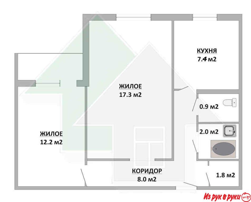 2-комн. квартира, Октябрьской революции ул, 2/9, площадь: общая 52 кв.