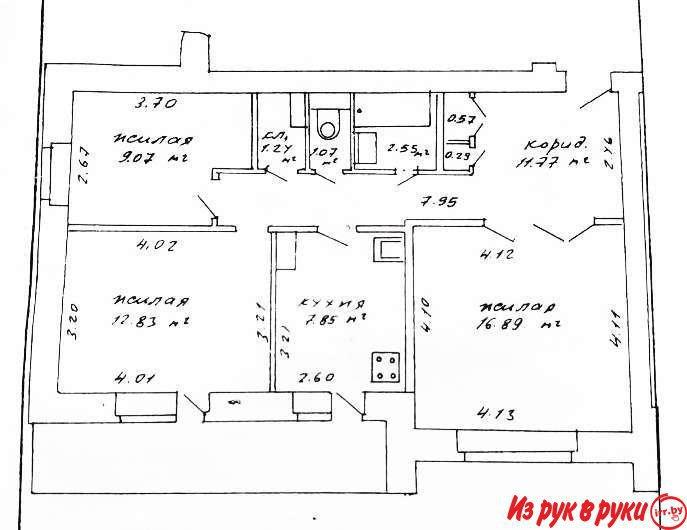 Продажа 3-х комнатной квартиры общ. пл.64,13/жил.38,8/кухня 8 кв.м. Кв