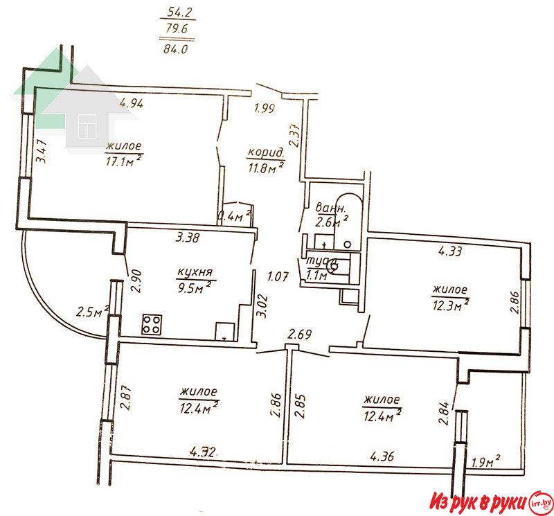4-комн. квартира, Луцкая ул, 5/9, площадь: общая 84 кв.м., жилая 54.2 