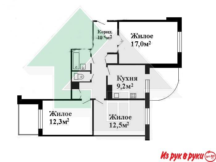 3-комн. квартира, Гродненская ул, 1/9, площадь: общая 72 кв.м., жилая 