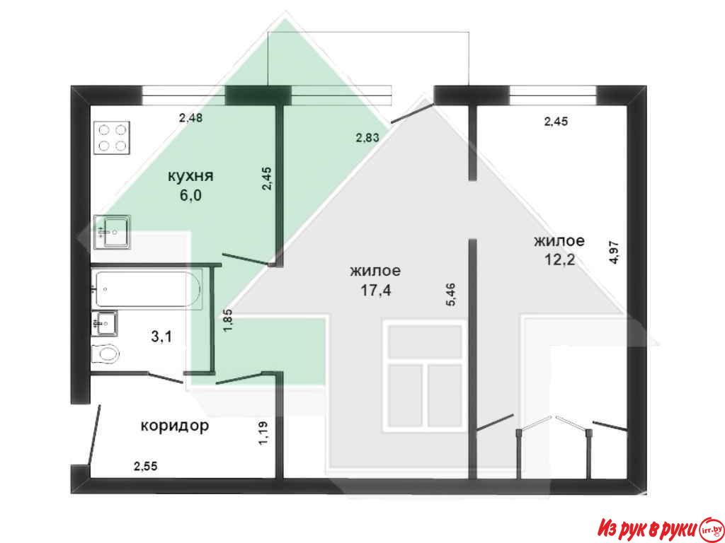 2-комн. квартира, Космонавтов бульвар, 4/5, площадь: общая 44 кв.м., ж