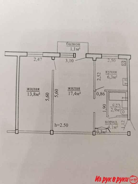 Продается 2-комнатная квартира в 5-этажном доме на 3 этаже, расположен