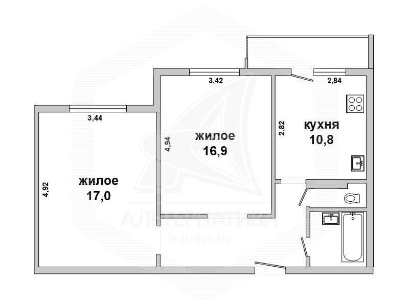 Продажа двухкомнатной квартиры в Бресте, ул. Адамковская