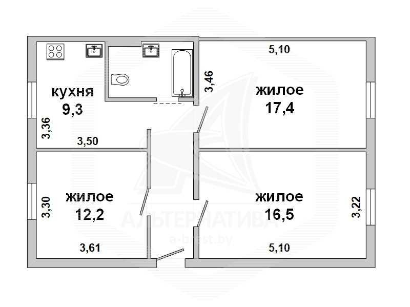 Продажа трехкомнатной квартиры в Бресте, ул. Куйбышева