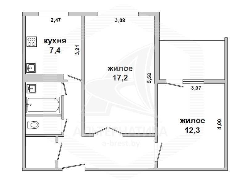 Продажа двухкомнатной квартиры в Бресте, ул. Гродненская