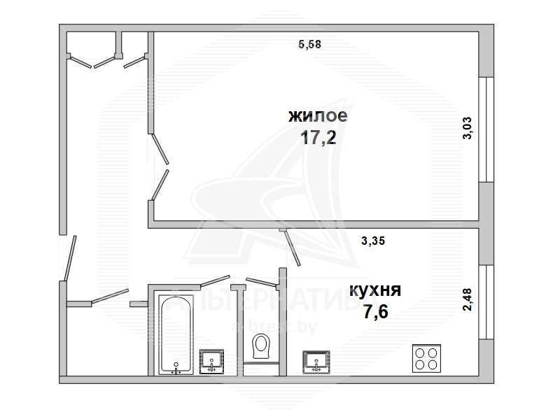 Продажа однокомнатной квартиры в Бресте, ул. Янки Купалы