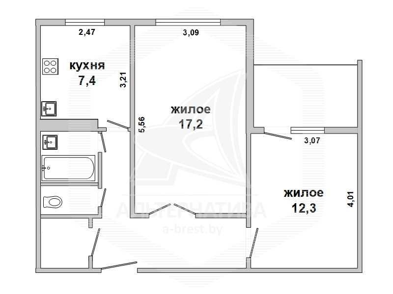 Продажа двухкомнатной квартиры в Бресте, ул. Октябрьской Революции