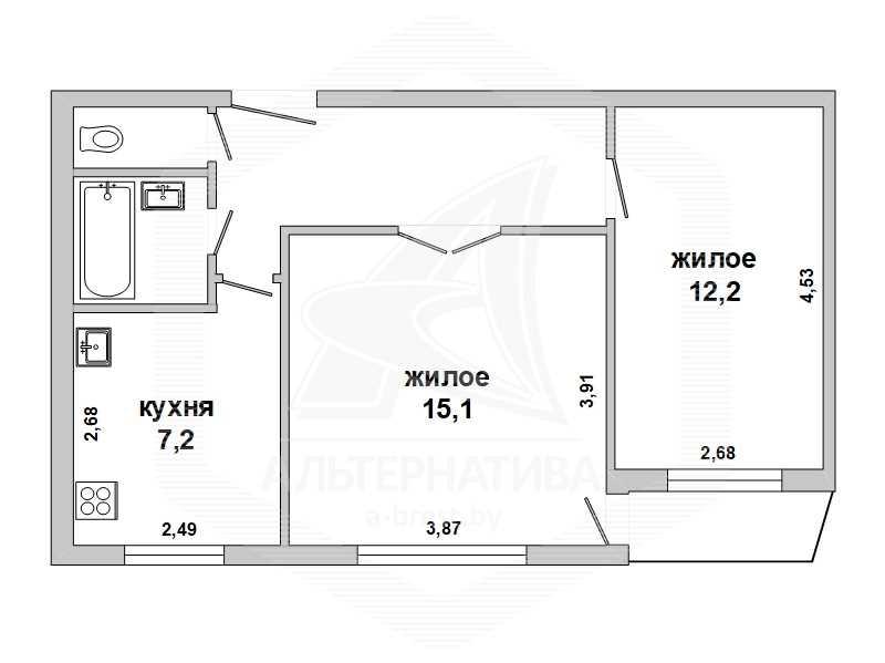 Продажа двухкомнатной квартиры в Бресте, ул. Красногвардейская