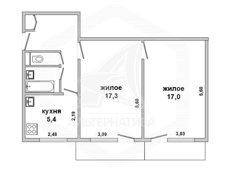 Продажа двухкомнатной квартиры в Бресте, ул. Молодогвардейская