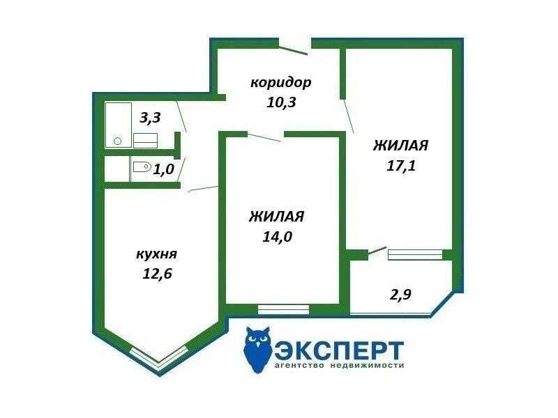 2 комнатная с эркерной кухней