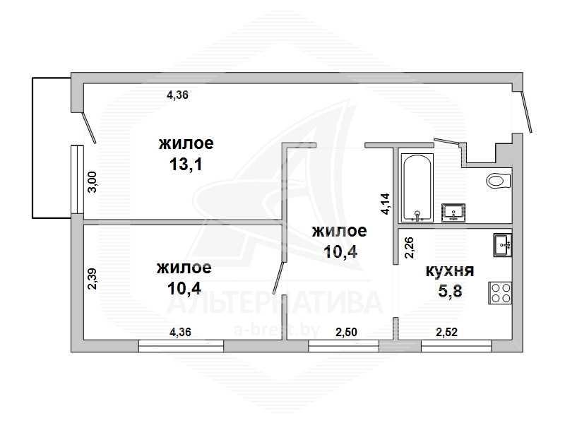 Продажа трехкомнатной квартиры в Бресте, ул. Жукова