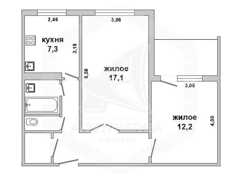 Продажа двухкомнатной квартиры в Бресте, ул. Волгоградская