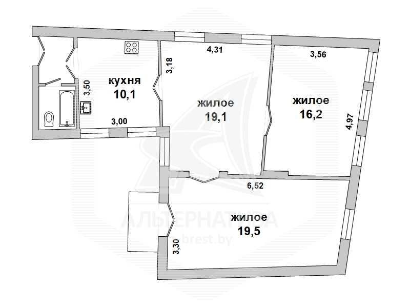 Продажа трехкомнатной квартиры в Бресте, ул. Советская