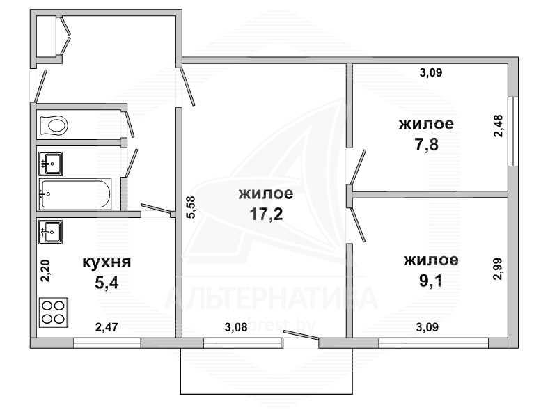 Продажа трехкомнатной квартиры в Бресте, наб. Франциска Скорины