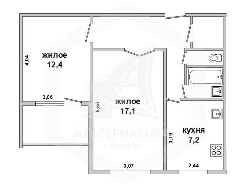 Продажа двухкомнатной квартиры в Бресте, ул. Сябровская