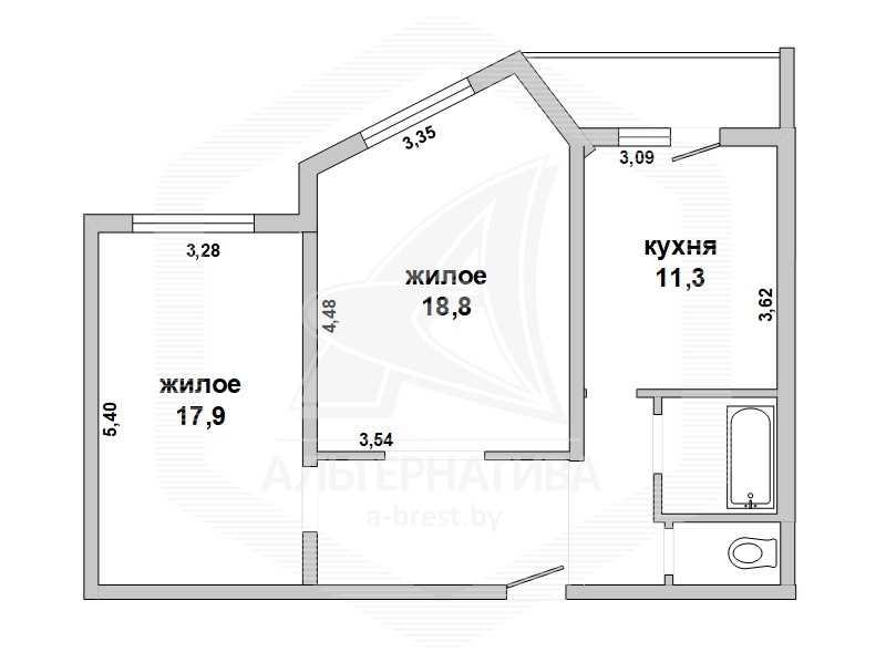 Продажа двухкомнатной квартиры в Бресте, ул. Суворова