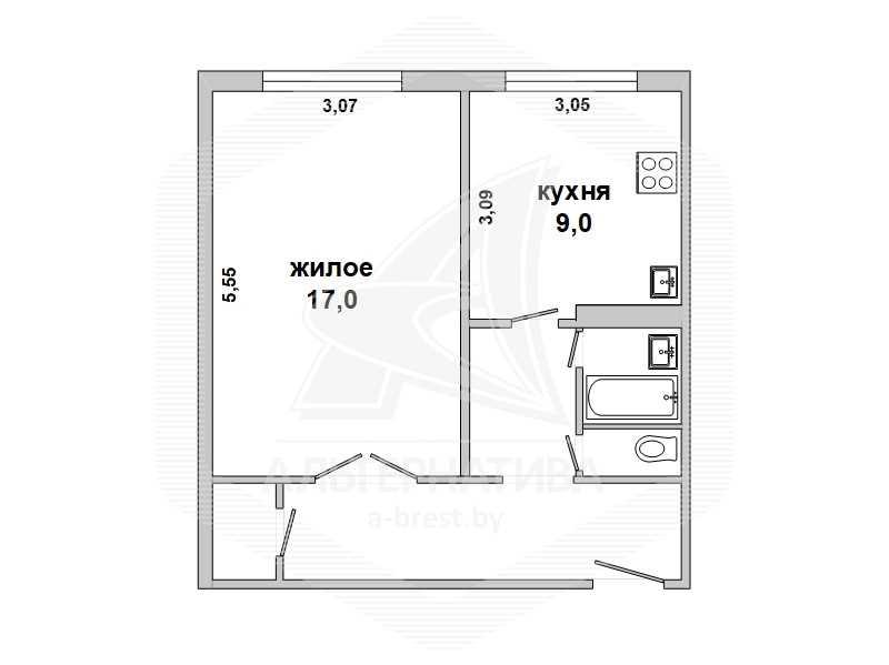 Продажа однокомнатной квартиры в Бресте, ул. Молодогвардейская