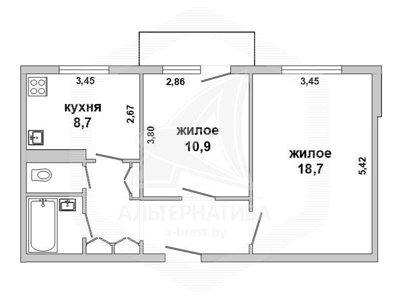 Продажа двухкомнатной квартиры в Кобринском районе, г. Кобрин