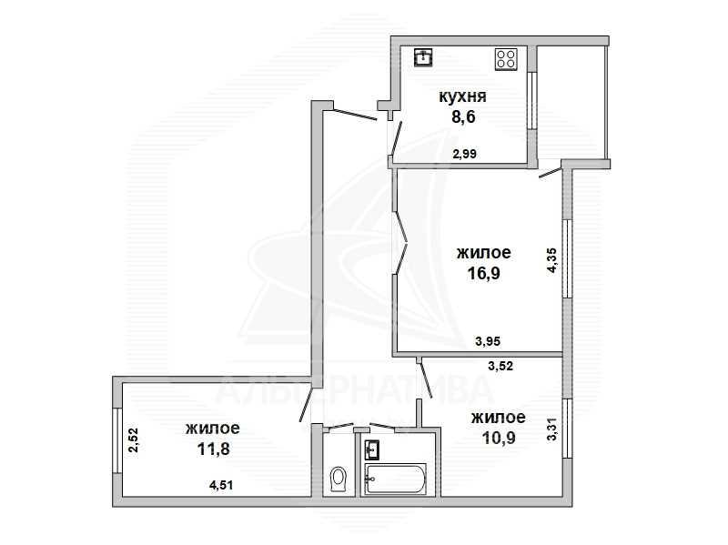 Продажа трехкомнатной квартиры в Бресте, пер. Сосновый