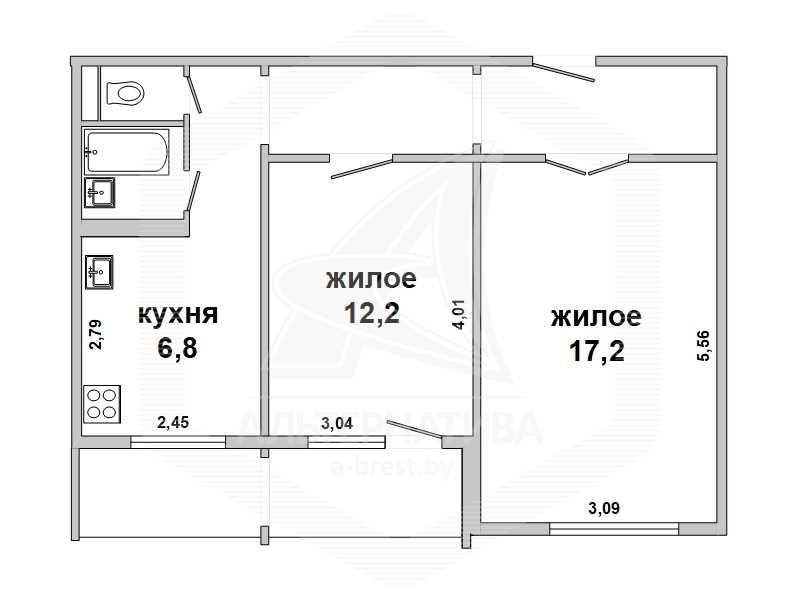 Продажа двухкомнатной квартиры в Бресте, ул. Адамковская