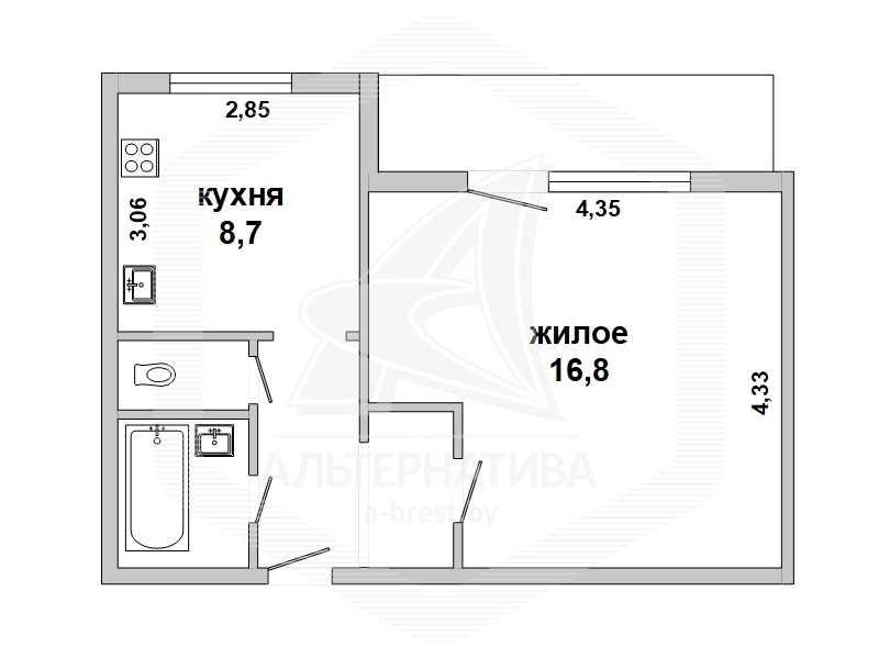 Продажа однокомнатной квартиры в Кобринском районе, г. Кобрин