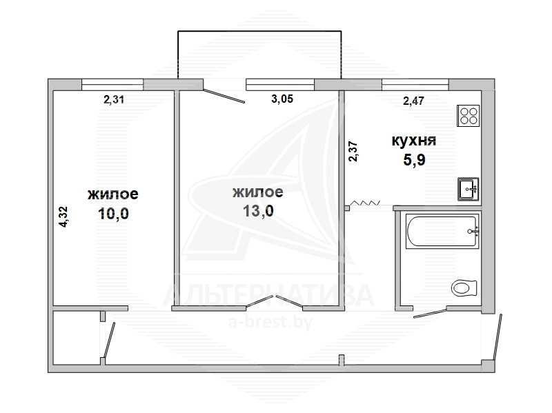 Продажа двухкомнатной квартиры в Бресте, пр-т Машерова