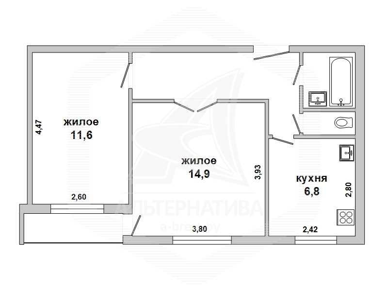 Продажа двухкомнатной квартиры в Бресте, ул. Мошенского