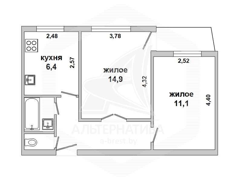 Продажа двухкомнатной квартиры в Кобринском районе, г. Кобрин