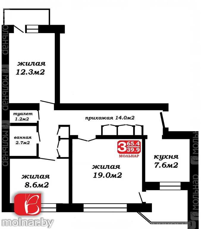 Продается 3-х комнатная  квартира в г.Молодечно по В. Гостинцу,119