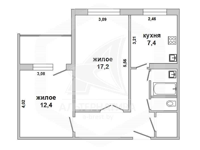 Продажа двухкомнатной квартиры в Бресте, ул. Октябрьской Революции