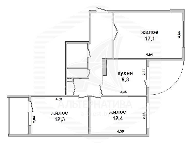 Продажа трехкомнатной квартиры в Бресте, ул. Вульковская