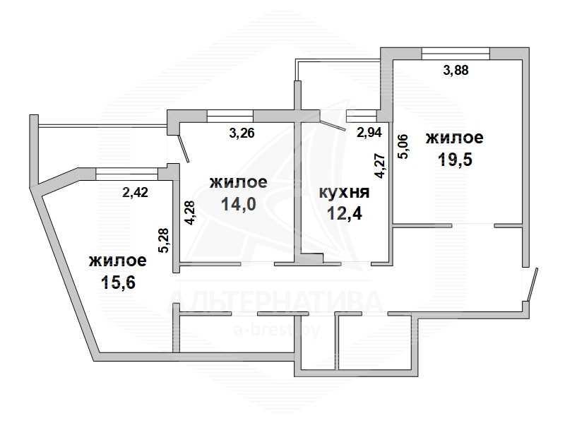 Продажа трехкомнатной квартиры в Бресте, ул. Жукова