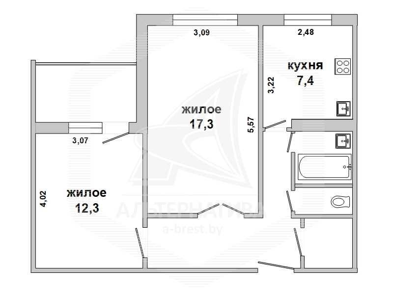 Продажа двухкомнатной квартиры в Бресте, ул. Дубровская