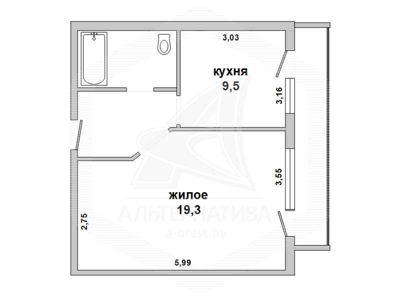 Продажа однокомнатной квартиры в Бресте, ул. Вольная